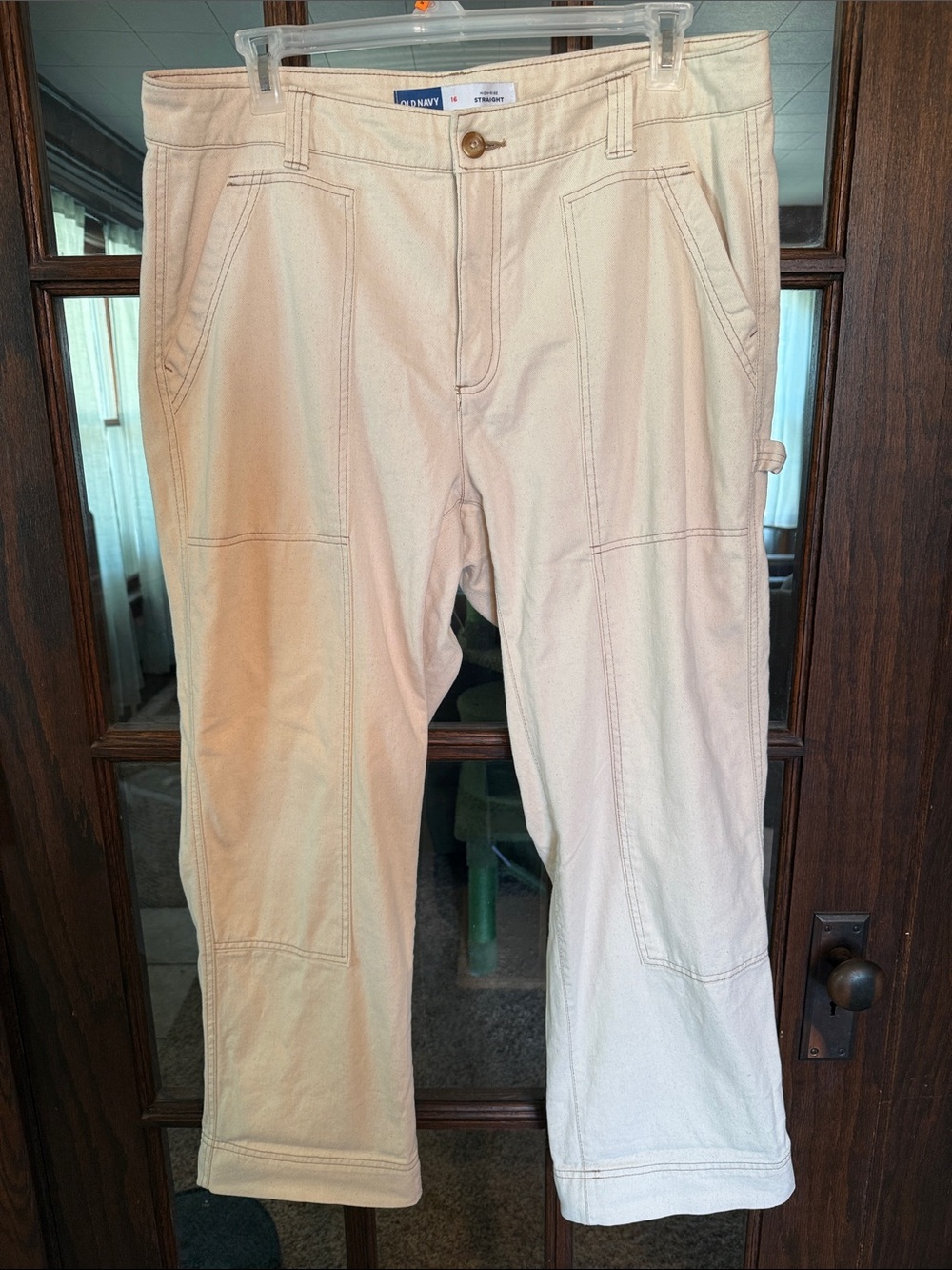 Old Navy Womens Cream High Rise Straight Carpenter Utility Pants Size 16
